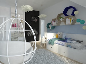 POKÓJ 2/3 LATKI - Średni biały czarny niebieski pokój dziecka dla dziecka dla chłopca - zdjęcie od Margaret Architect