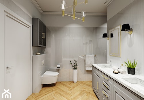 Łazienka 11m2 - Średnia bez okna z lustrem z dwoma umywalkami łazienka, styl glamour - zdjęcie od DOMOVO STUDIO