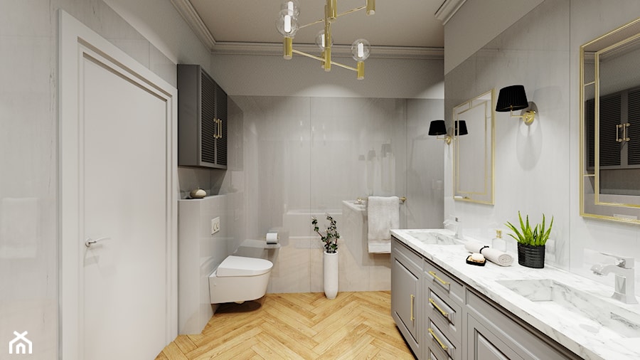 Łazienka 11m2 - Średnia bez okna z lustrem z dwoma umywalkami łazienka, styl glamour - zdjęcie od DOMOVO STUDIO