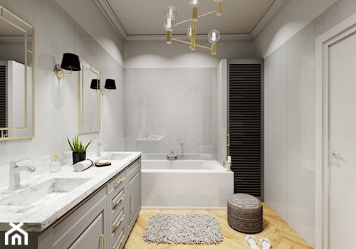 Łazienka 11m2 - Duża bez okna jako pokój kąpielowy z lustrem z dwoma umywalkami łazienka, styl glamour - zdjęcie od DOMOVO STUDIO