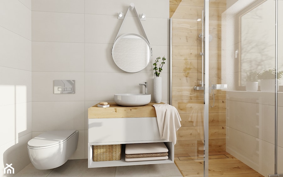 Mała łazienka - Średnia łazienka z oknem, styl skandynawski - zdjęcie od DOMOVO STUDIO