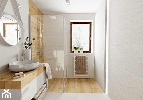 Mała łazienka - Duża z punktowym oświetleniem łazienka z oknem, styl skandynawski - zdjęcie od DOMOVO STUDIO