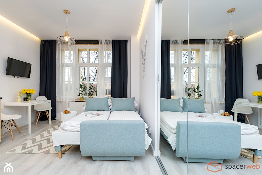 Rest inn Apartment Premium - Średni biały salon z jadalnią - zdjęcie od SpacerWEB Fotografia wnętrz i Wirtualne spacery 3D