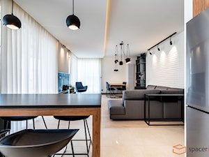 Nowoczesne mieszkanie - Średni szary salon z kuchnią z jadalnią - zdjęcie od SpacerWEB Fotografia wnętrz i Wirtualne spacery 3D