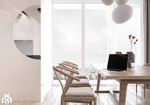 Wiśniowe popołudnie - Mały biały salon z jadalnią, styl nowoczesny - zdjęcie od Valido Architects