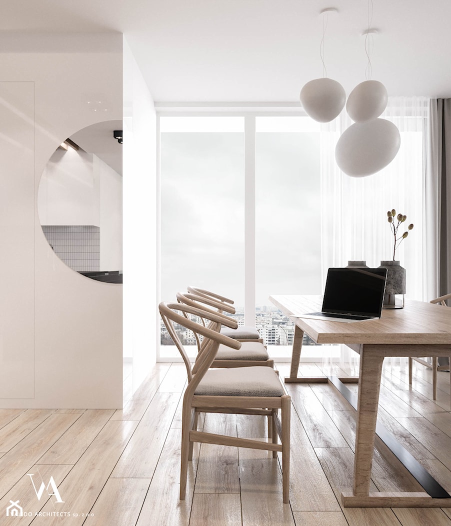 Wiśniowe popołudnie - Mały biały salon z jadalnią, styl nowoczesny - zdjęcie od Valido Architects - Homebook