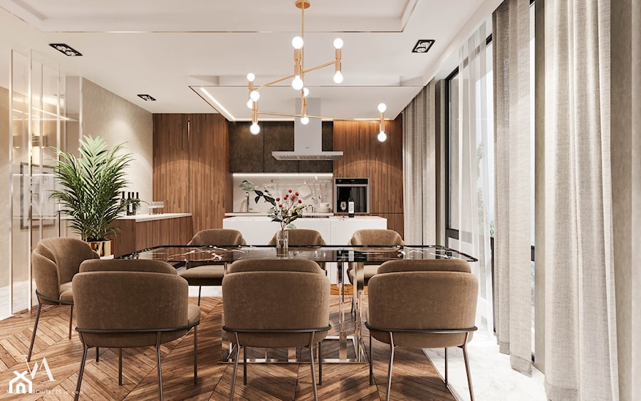 Piaszczysty brzeg - Duża szara jadalnia w kuchni, styl glamour - zdjęcie od Valido Architects