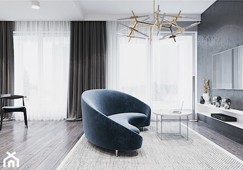 Kaszmirowy błękit - Duży biały czarny salon z jadalnią, styl nowoczesny - zdjęcie od Valido Architects
