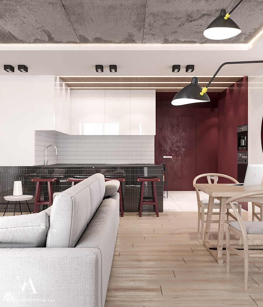 Wiśniowe popołudnie - Beżowy salon z kuchnią z jadalnią, styl nowoczesny - zdjęcie od Valido Architects - Homebook