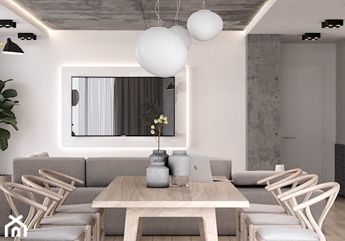 Wiśniowe popołudnie - Mały biały szary salon z jadalnią, styl nowoczesny - zdjęcie od Valido Architects