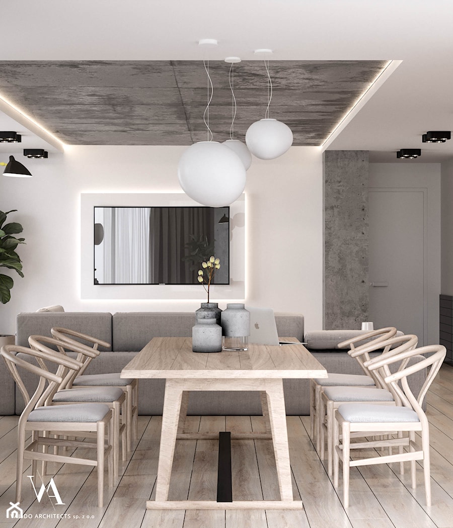 Wiśniowe popołudnie - Mały biały szary salon z jadalnią, styl nowoczesny - zdjęcie od Valido Architects