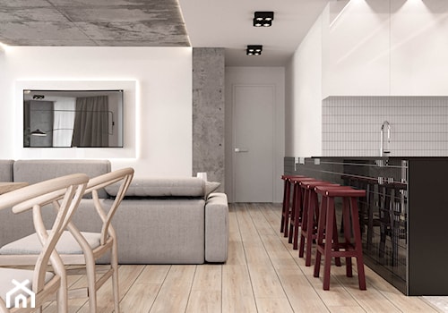 Wiśniowe popołudnie - Średni biały szary salon z kuchnią z jadalnią, styl nowoczesny - zdjęcie od Valido Architects