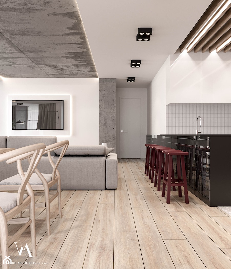 Wiśniowe popołudnie - Średni biały szary salon z kuchnią z jadalnią, styl nowoczesny - zdjęcie od Valido Architects - Homebook
