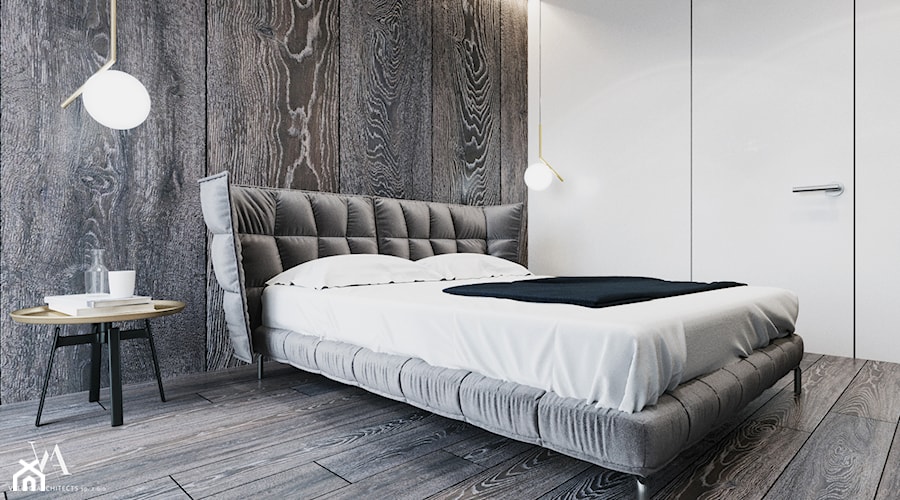 Kaszmirowy błękit - Średnia biała brązowa sypialnia, styl nowoczesny - zdjęcie od Valido Architects