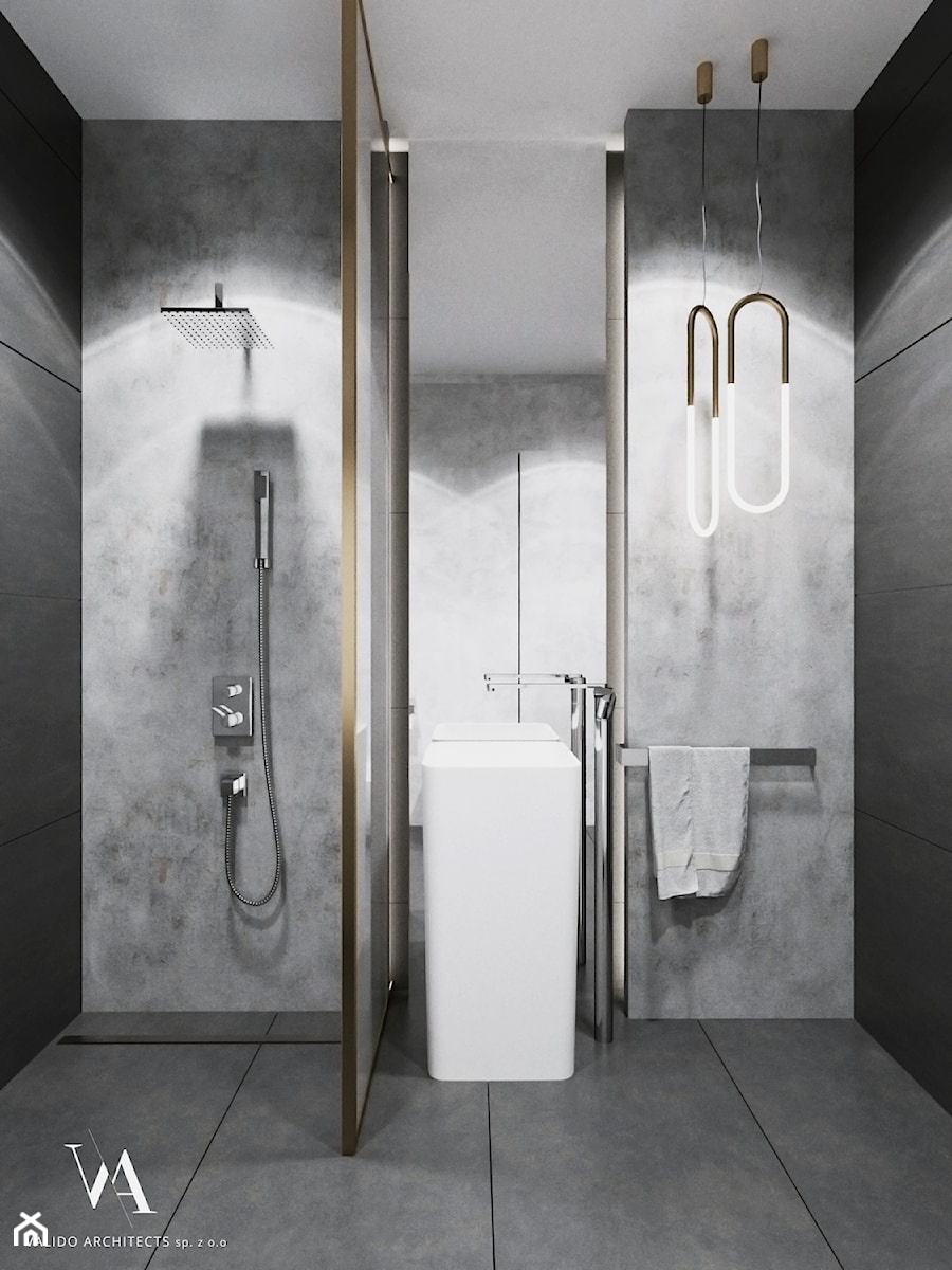 Kaszmirowy błękit - Mała bez okna z lustrem łazienka, styl nowoczesny - zdjęcie od Valido Architects
