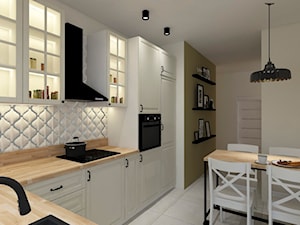 Przytulna kuchnia - Średnia zamknięta biała z zabudowaną lodówką z nablatowym zlewozmywakiem kuchnia w kształcie litery l, styl skandynawski - zdjęcie od MartaPotulska