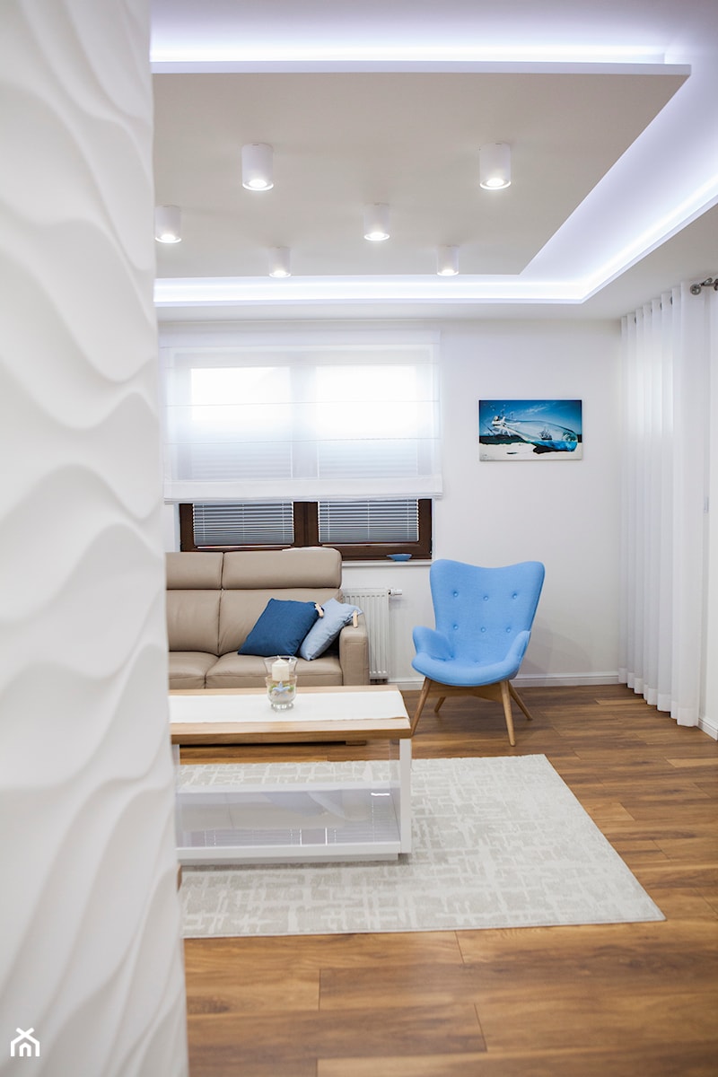 Projekt wnętrza mieszkalnego - morski - Średni szary salon, styl nowoczesny - zdjęcie od MartaPotulska