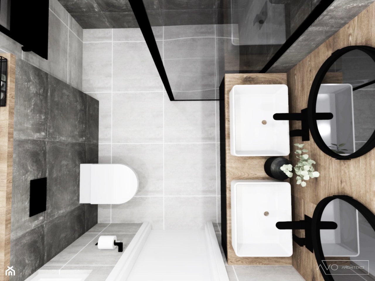 Łazienka loftowa - Mała bez okna z lustrem z dwoma umywalkami łazienka, styl industrialny - zdjęcie od AVOArchitekci - Homebook