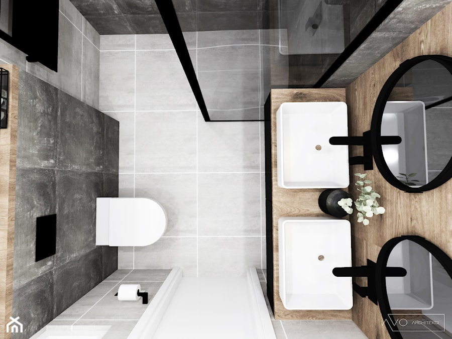 Łazienka loftowa - Mała bez okna z lustrem z dwoma umywalkami łazienka, styl industrialny - zdjęcie od AVOArchitekci