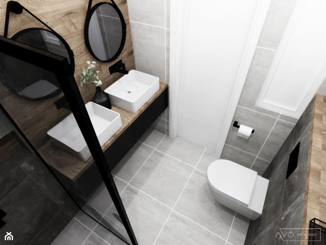 Łazienka loftowa - Mała bez okna z lustrem z dwoma umywalkami łazienka, styl industrialny - zdjęcie od AVOArchitekci - Homebook
