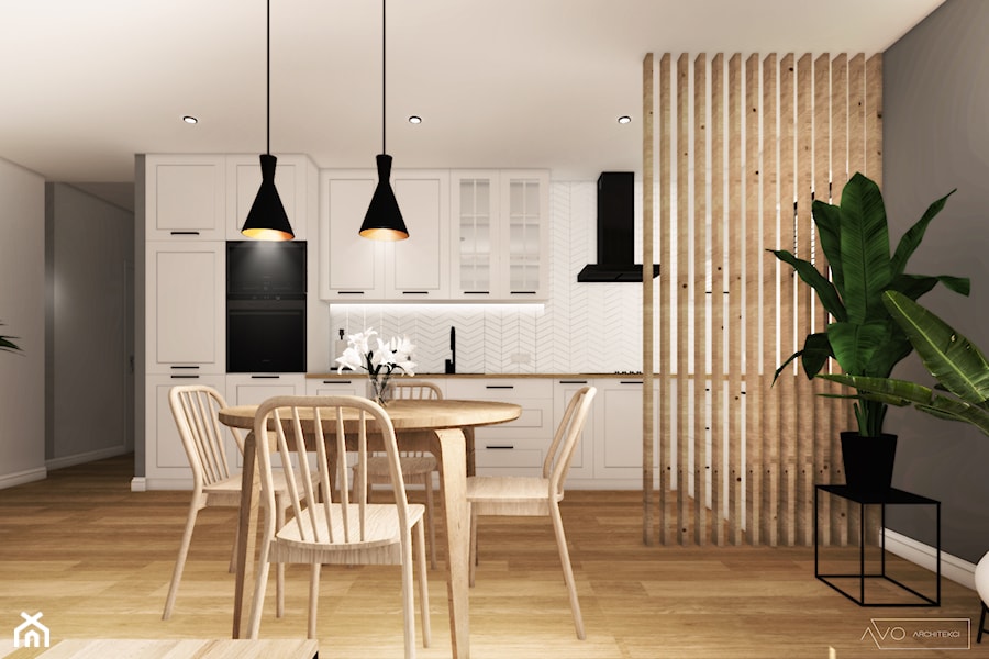 Projekt salonu z kuchnią - Kuchnia, styl skandynawski - zdjęcie od AVOArchitekci