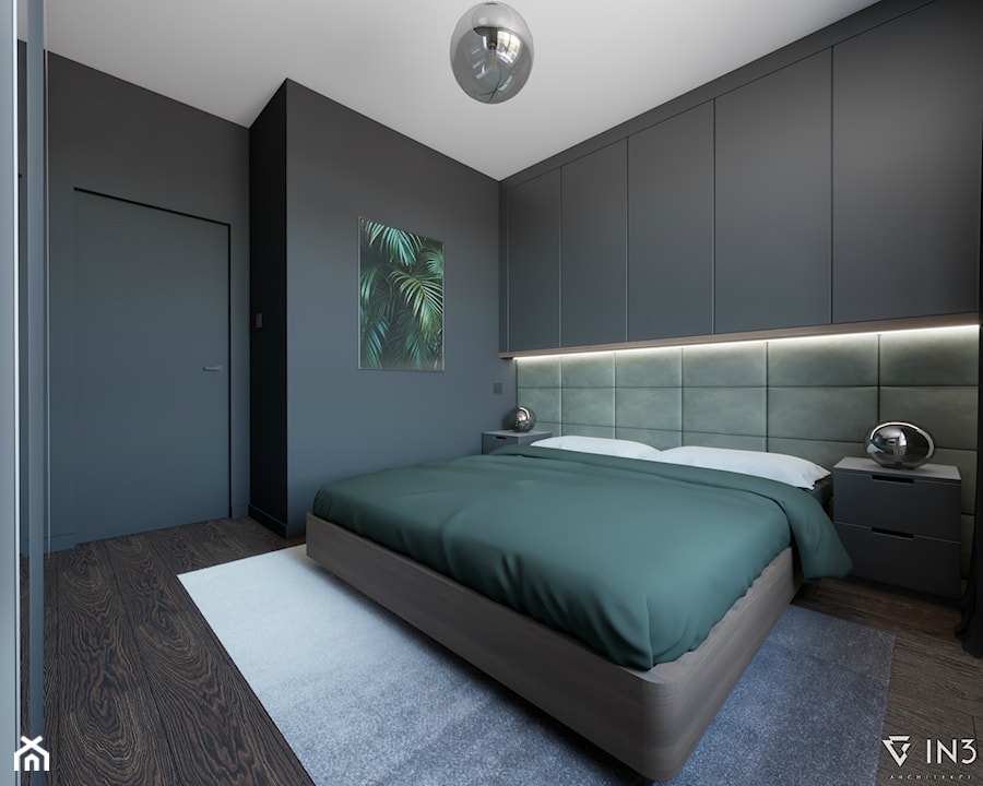 NOWOCZESNE MIESZKANIE DLA MŁODEJ PARY, WARSZAWA - Średnia czarna sypialnia, styl nowoczesny - zdjęcie od IN3 Architekci