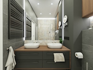 NOWOCZESNE MIESZKANIE DLA MŁODEJ PARY, WARSZAWA - Średnia bez okna z dwoma umywalkami z punktowym oświetleniem łazienka, styl nowoczesny - zdjęcie od IN3 Architekci