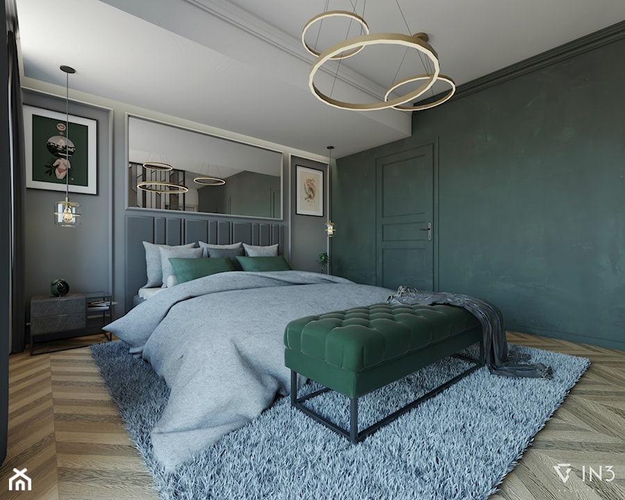 APARTAMENT W STYLU MODERN CLASSIC, WARSZAWA - Średnia czarna zielona sypialnia, styl nowoczesny - zdjęcie od IN3 Architekci