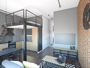 APARTAMENTY NA STARYM MIEŚCIE, LUBLIN - Średnia otwarta z salonem z kamiennym blatem czarna szara z zabudowaną lodówką kuchnia w kształcie litery l, styl industrialny - zdjęcie od IN3 Architekci