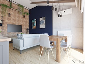 MIESZKANIE W STYLU INDUSTRIALNYM, LUBLIN - Średni niebieski szary salon z jadalnią, styl industrialny - zdjęcie od IN3 Architekci