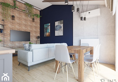MIESZKANIE W STYLU INDUSTRIALNYM, LUBLIN - Średni niebieski szary salon z jadalnią, styl industrialny - zdjęcie od IN3 Architekci