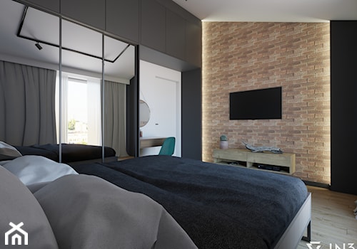 MIESZKANIE W STYLU INDUSTRIALNYM, LUBLIN - Średnia czarna sypialnia na poddaszu, styl industrialny - zdjęcie od IN3 Architekci