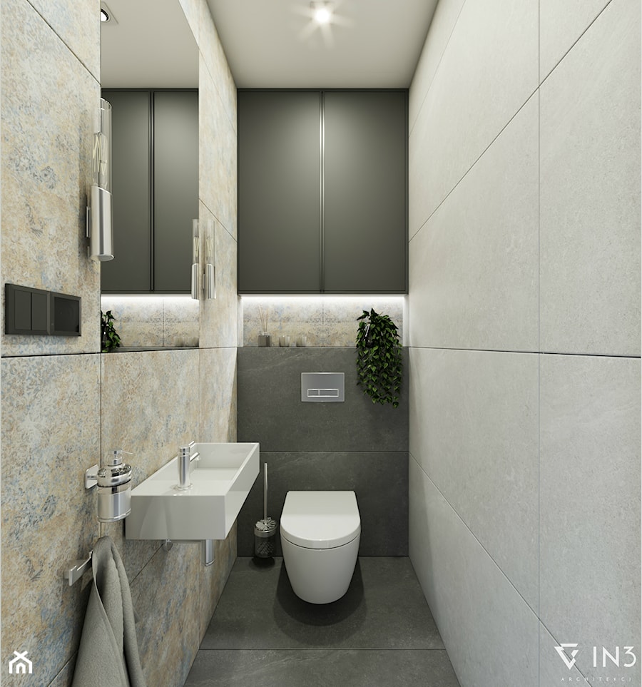 NOWOCZESNE MIESZKANIE DLA MŁODEJ PARY, WARSZAWA - Mała bez okna z lustrem z punktowym oświetleniem łazienka, styl nowoczesny - zdjęcie od IN3 Architekci