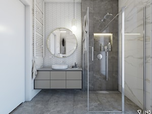 APARTAMENT W WYSOKIM STANDARDZIE DLA MŁODEJ KOBIETY, WARSZAWA - Średnia bez okna z lustrem łazienka, styl nowoczesny - zdjęcie od IN3 Architekci