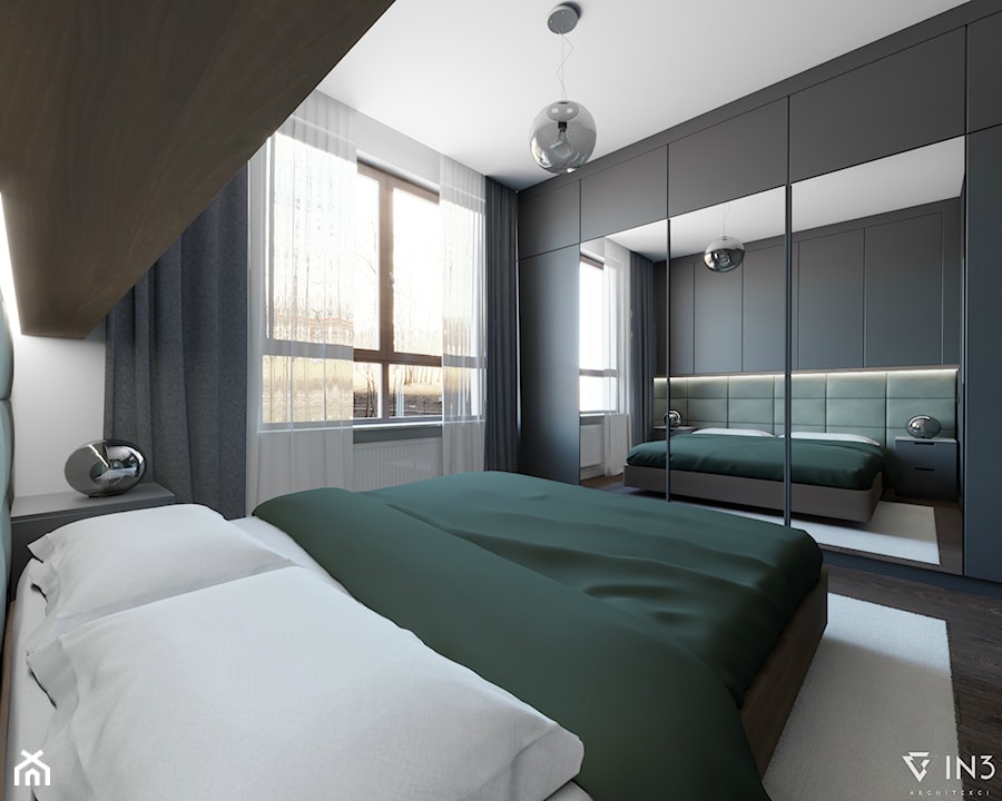 NOWOCZESNE MIESZKANIE DLA MŁODEJ PARY, WARSZAWA - Średnia biała sypialnia, styl nowoczesny - zdjęcie od IN3 Architekci