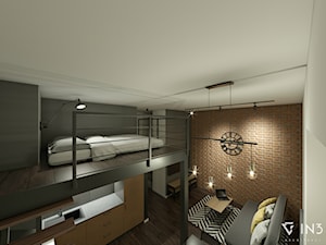 APARTAMENTY NA STARYM MIEŚCIE, LUBLIN - Średni biały czarny salon z kuchnią z antresolą, styl industrialny - zdjęcie od IN3 Architekci