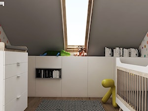 PROJEKT DOMU POD WARSZAWĄ - Mały biały szary pokój dziecka dla niemowlaka dla chłopca dla dziewczynki, styl minimalistyczny - zdjęcie od TILLA architects
