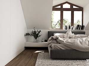 PROJEKT DOMU POD WARSZAWĄ - Średnia biała szara sypialnia na poddaszu - zdjęcie od TILLA architects