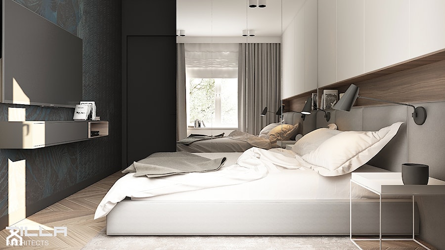 MIESZKANIE 80 M2 / WARSZAWA - Średnia czarna szara sypialnia, styl nowoczesny - zdjęcie od TILLA architects