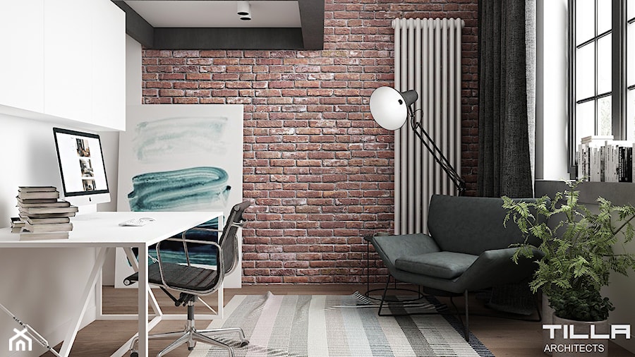 LOFT W ŻYRARDOWIE - Średnie w osobnym pomieszczeniu z sofą białe biuro, styl industrialny - zdjęcie od TILLA architects