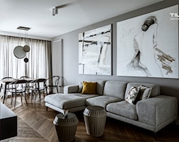 APARTAMENT MOKOTÓW - Średni biały szary salon z jadalnią - zdjęcie od TILLA architects - Homebook