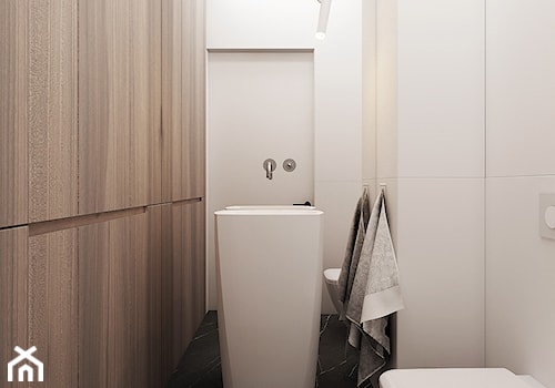 MIESZKANIE 80 M2 / WARSZAWA - Mała z lustrem z punktowym oświetleniem łazienka, styl nowoczesny - zdjęcie od TILLA architects