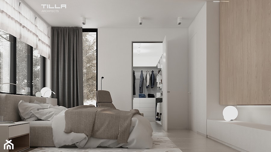 Średnia biała sypialnia z garderobą, styl minimalistyczny - zdjęcie od TILLA architects