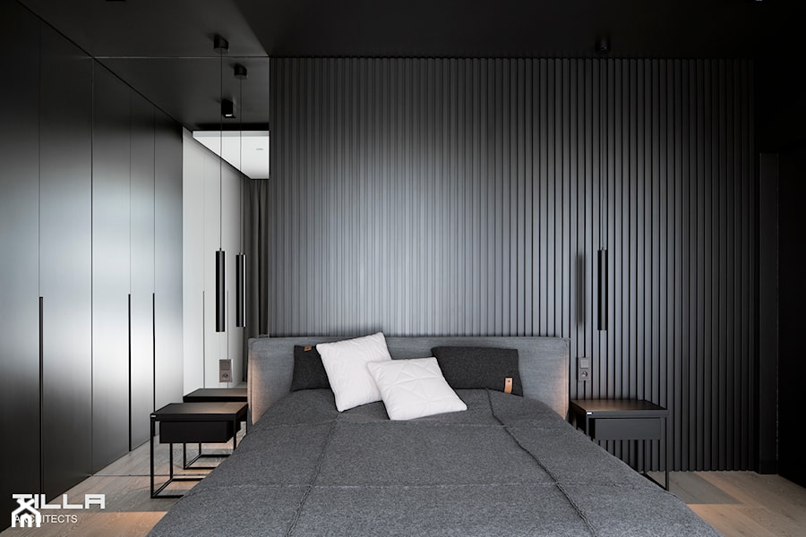 DOM / GRANICA / 170 M2 - Mała czarna sypialnia, styl minimalistyczny - zdjęcie od TILLA architects