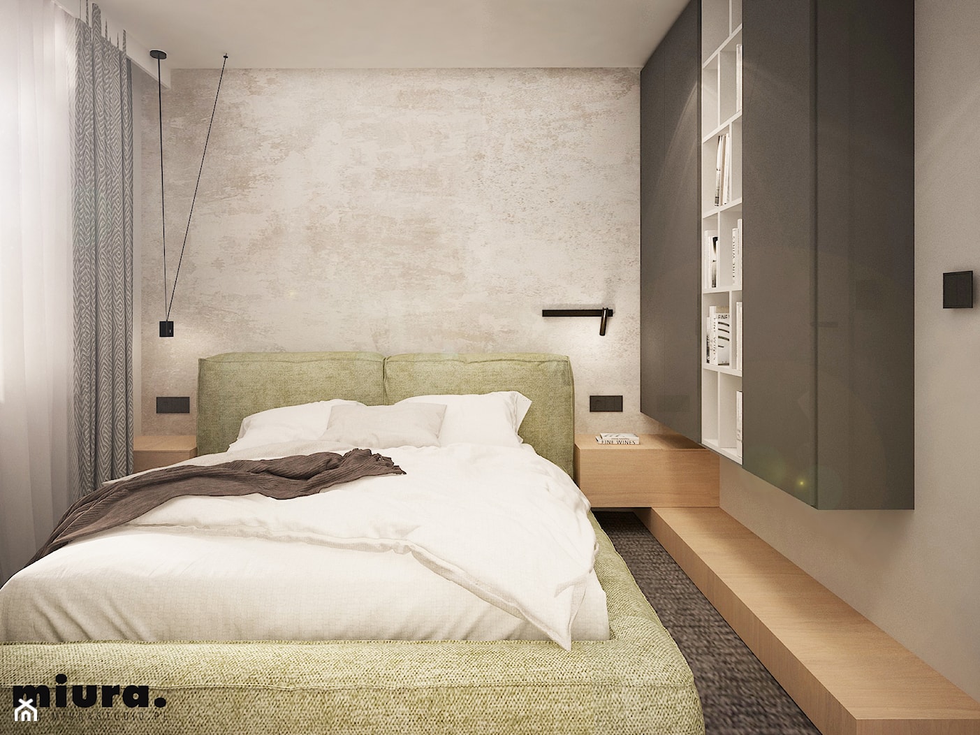 Sypialnia z tapicerowanym łóżkiem - zdjęcie od MIURA - Homebook