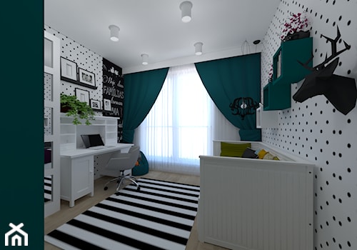 Sypialnia nastolatki - Duży biały pokój dziecka dla nastolatka dla chłopca, styl nowoczesny - zdjęcie od ID_Studio
