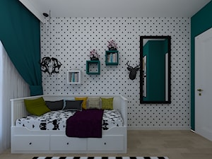 Sypialnia nastolatki - Średni biały niebieski pokój dziecka dla dziecka dla nastolatka dla chłopca, styl nowoczesny - zdjęcie od ID_Studio