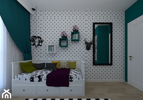 Sypialnia nastolatki - Średni biały niebieski pokój dziecka dla dziecka dla nastolatka dla chłopca, styl nowoczesny - zdjęcie od ID_Studio