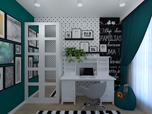 Sypialnia nastolatki - Średni biały czarny niebieski pokój dziecka dla nastolatka dla chłopca, styl nowoczesny - zdjęcie od ID_Studio