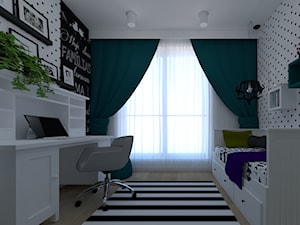 Sypialnia nastolatki - Średni biały czarny pokój dziecka dla nastolatka dla chłopca, styl nowoczesny - zdjęcie od ID_Studio